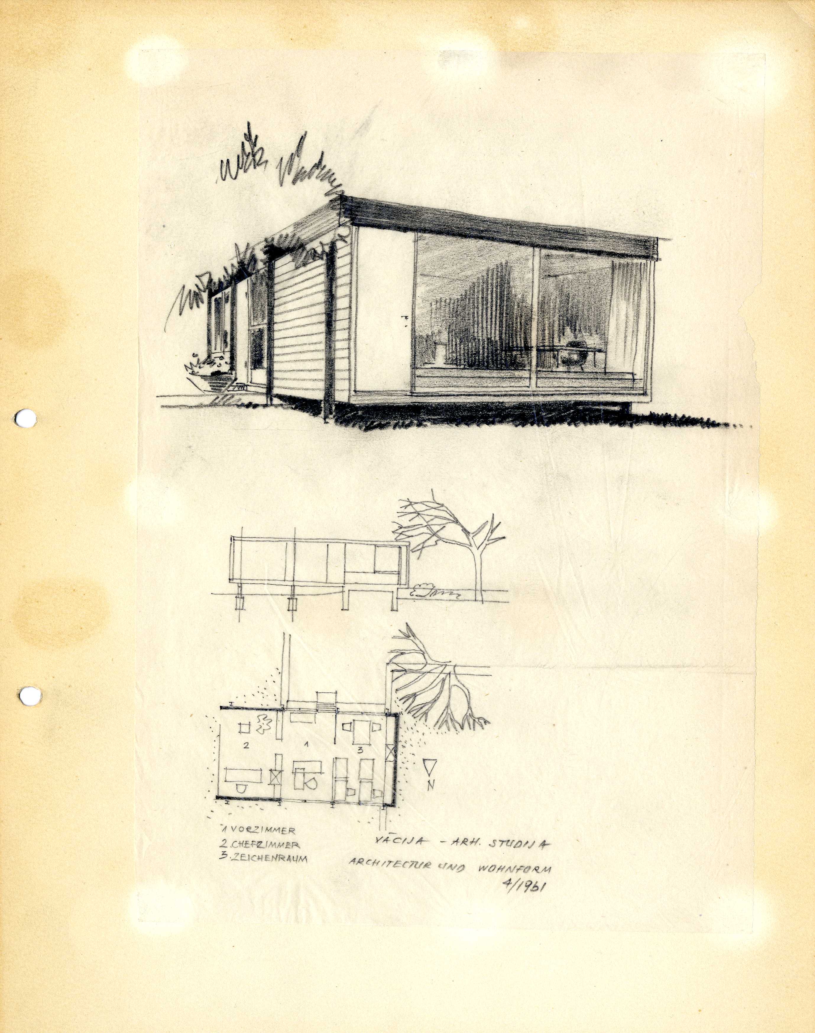 Drawing on a tracing paper. Image courtesy Latvian Museum of Architecture Archive.